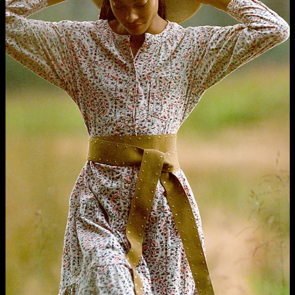 Anthropologie suede nude studded wrap belt.